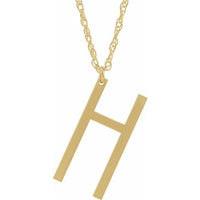 14K Yellow Block Initial H 16-18" Necklace with Brush Finish 1