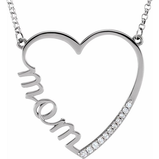 14K White 1/10 CTW Diamond Mom Heart 17" Necklace 1