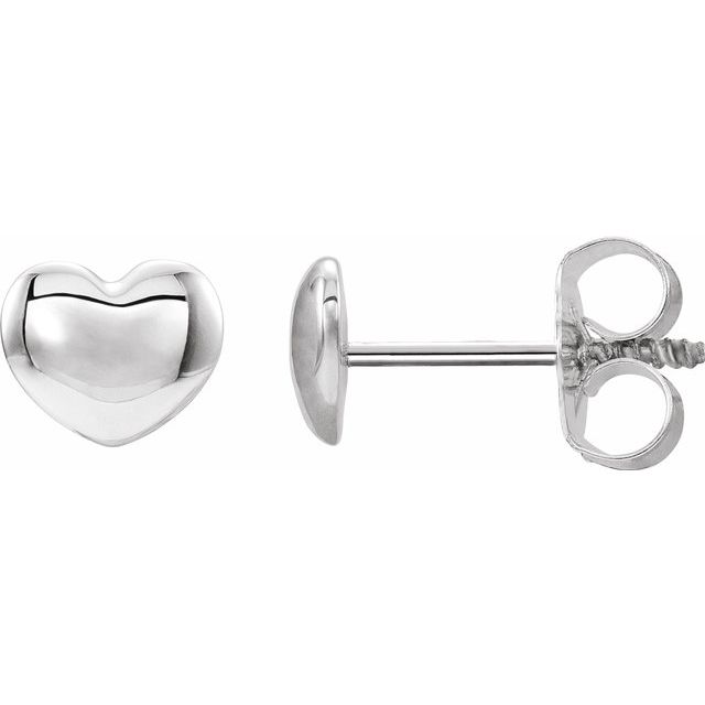 14K White 5.9x5.4 mm Youth Puffed Heart Earrings 1