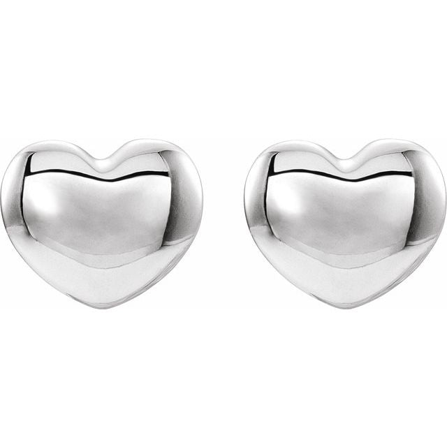 14K White 5.9x5.4 mm Youth Puffed Heart Earrings 2