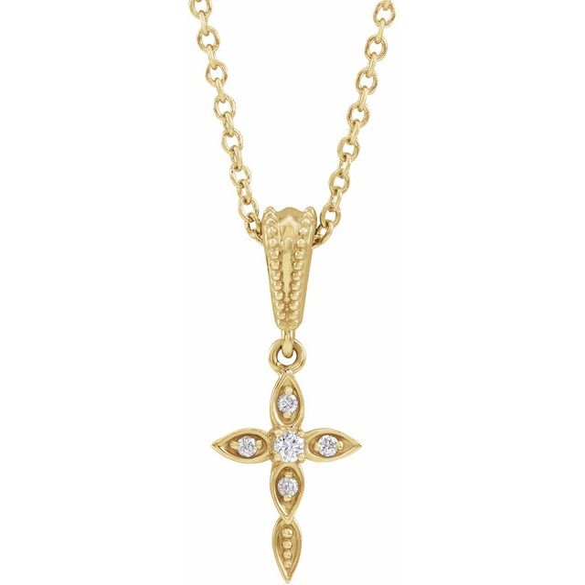 14K Yellow Gold .03 CTW Natural Diamond Petite Vintage-Inspired 16-18" Cross Necklace