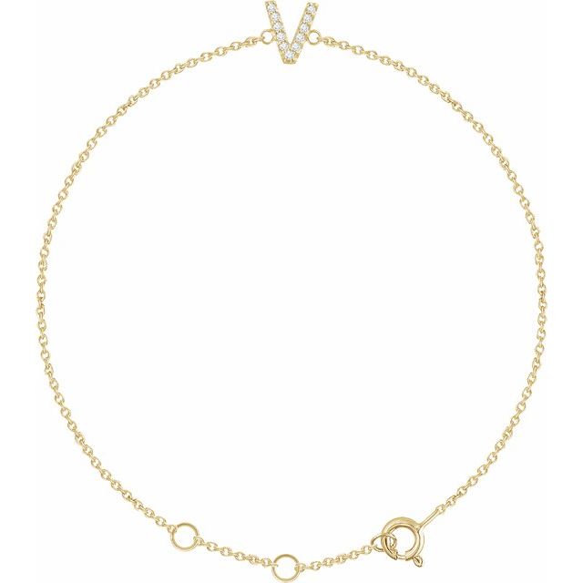 14K Yellow .05 CTW Diamond Initial V 6-7" Bracelet 1