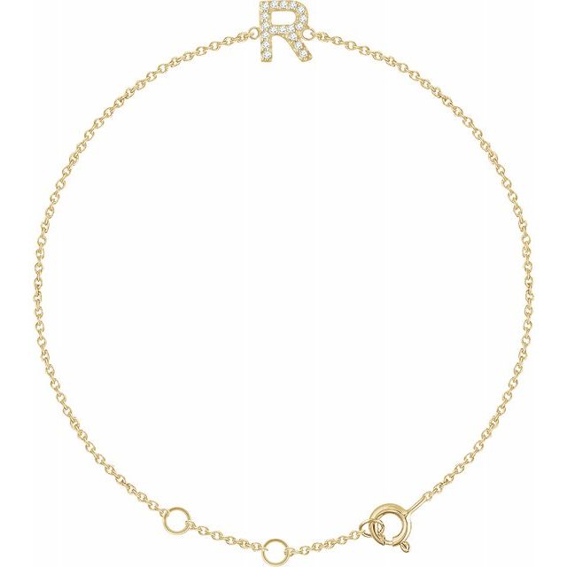 14K Yellow .06 CTW Diamond Initial R 6-7" Bracelet 1