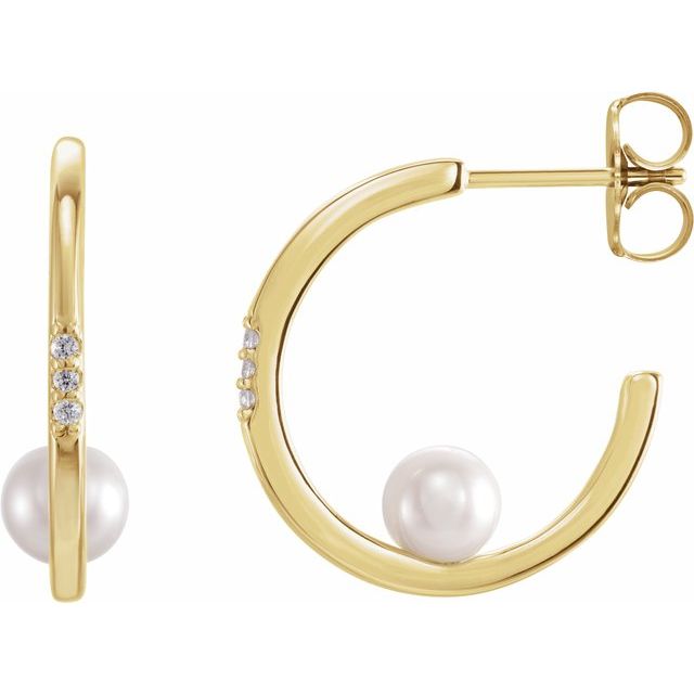 14K Yellow Freshwater Cultured Pearl & .03 CTW Diamond Hoop Earrings 1