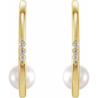 14K Yellow Freshwater Cultured Pearl & .03 CTW Diamond Hoop Earrings 2