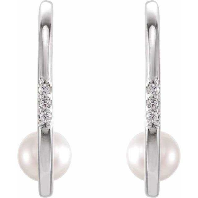 14K White Freshwater Cultured Pearl & .03 CTW Diamond Hoop Earrings 2
