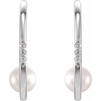 14K White Freshwater Cultured Pearl & .03 CTW Diamond Hoop Earrings 2