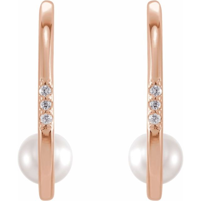 14K Rose Freshwater Cultured Pearl & .03 CTW Diamond Hoop Earrings 2