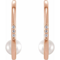 14K Rose Freshwater Cultured Pearl & .03 CTW Diamond Hoop Earrings 2