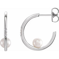 14K White Freshwater Cultured Pearl & .03 CTW Diamond Hoop Earrings 1