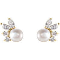 14K Yellow Gold Akoya Cultured Pearl & 1/2 CTW Diamond Earrings