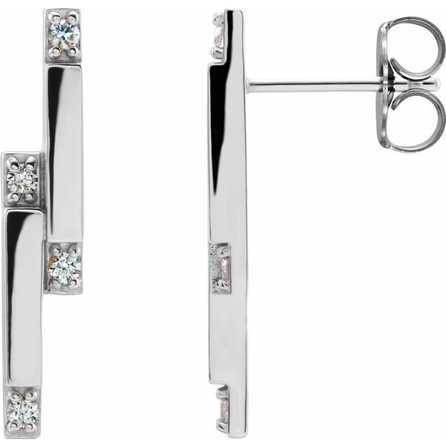 14K White 1/10 CTW Diamond Bar Earrings 1