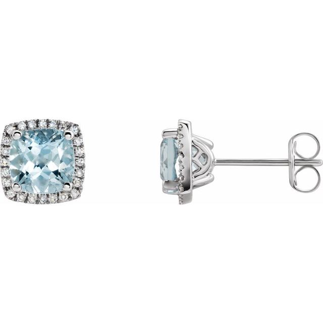 14K White Aquamarine & 1/8 CTW Diamond Earrings 1
