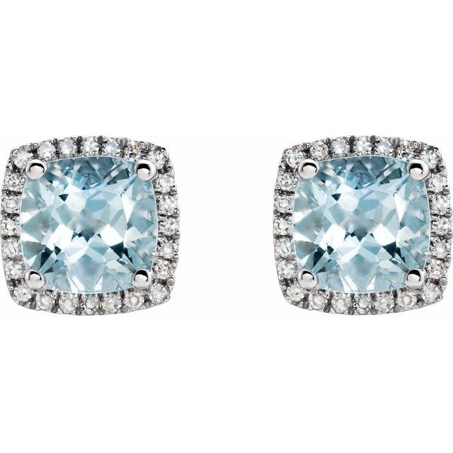 14K White Aquamarine & 1/8 CTW Diamond Earrings 2