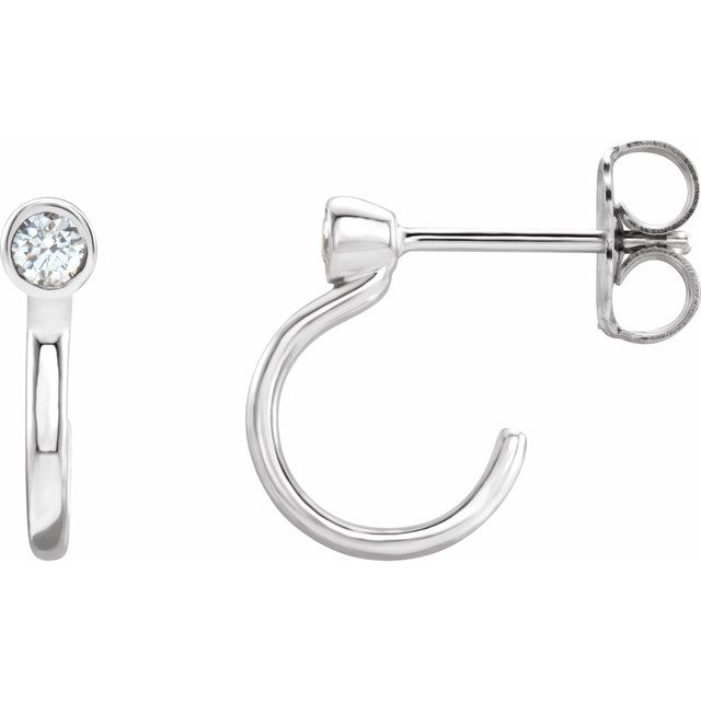 14K White .06 CTW Diamond Bezel-Set Hoop Earrings 1