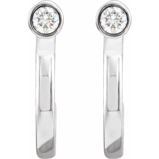 14K White .06 CTW Diamond Bezel-Set Hoop Earrings 2