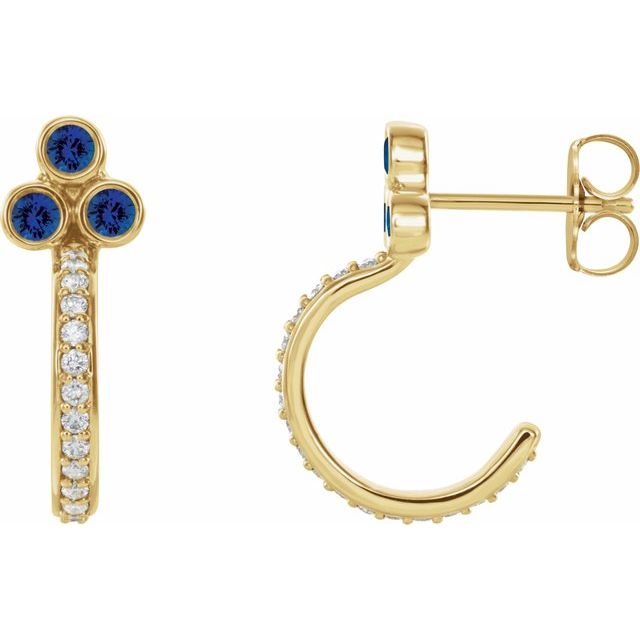 14K Yellow Blue Sapphire & 1/4 CTW Diamond J-Hoop Earrings 1