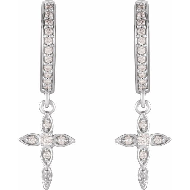 14K White Gold 1/8 CTW Natural Diamond Cross Hoop Earrings