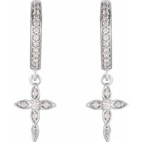 14K White Gold 1/8 CTW Natural Diamond Cross Hoop Earrings