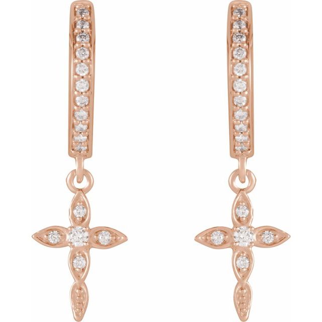 14K Rose Gold 1/8 CTW Natural Diamond Cross Hoop Earrings