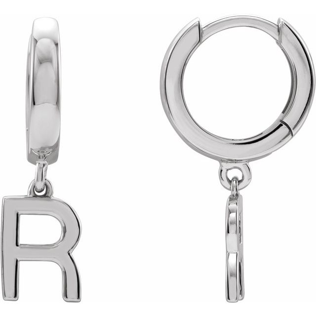 Sterling Silver Single Initial R Earring 1