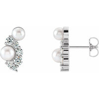 14K White Gold Cultured White Gold Akoya Pearls & 1/2 CTW Natural Diamond Earrings