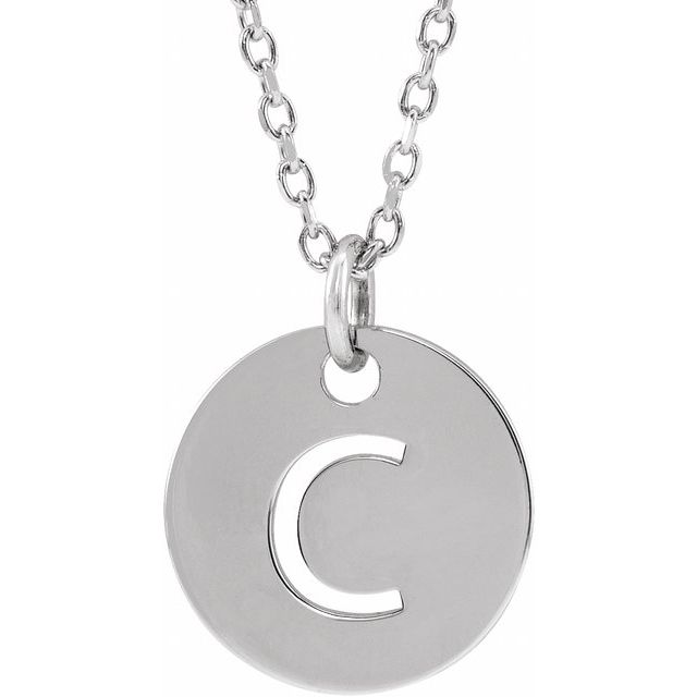 Sterling Silver Initial C 10 mm Disc 16-18" Necklace