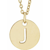 14K Yellow Gold Initial J 10 mm Disc 16-18" Necklace
