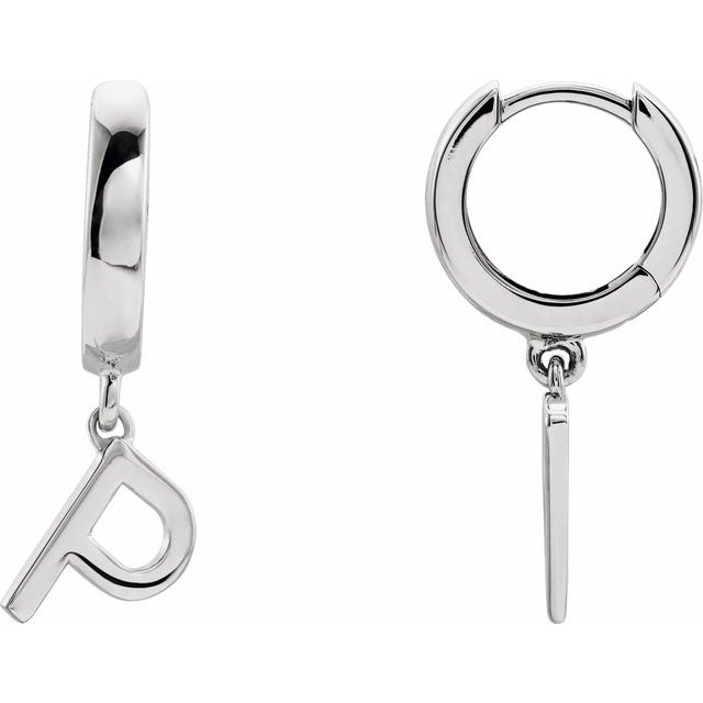 Sterling Silver Single Initial P Earring 1