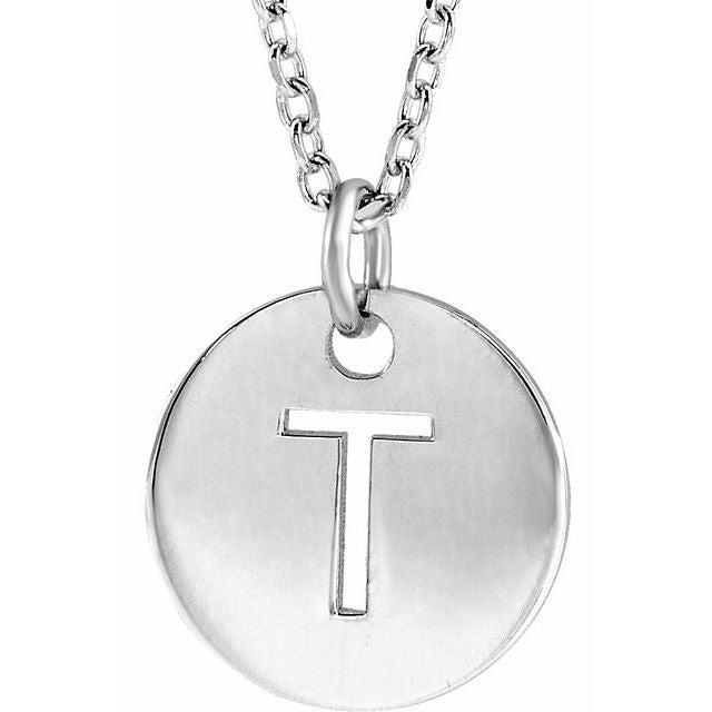 Sterling Silver Initial T 10 mm Disc 16-18" Necklace