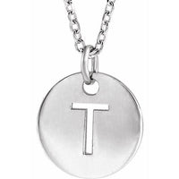 Sterling Silver Initial T 10 mm Disc 16-18" Necklace