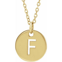 14K Yellow Gold Initial F 10 mm Disc 16-18" Necklace