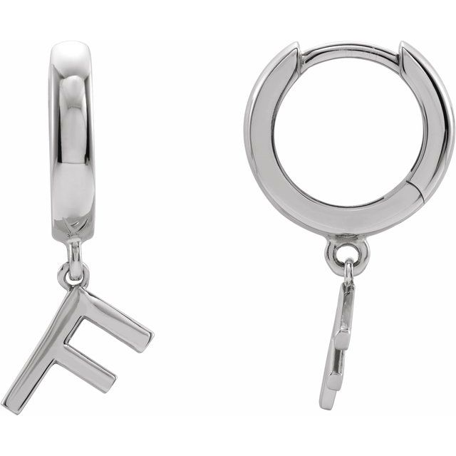 Sterling Silver Single Initial F Earring 1