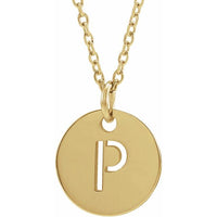 18K Yellow Gold-Plated Sterling Silver Initial P 10 mm Disc 16-18" Necklace