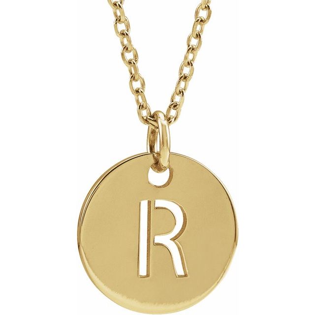 14K Yellow Gold Initial R 10 mm Disc 16-18" Necklace