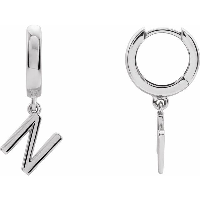 Sterling Silver Single Initial N Earring 1