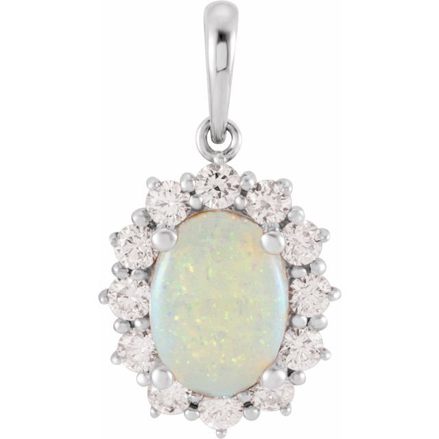 14K White Ethiopian Opal & 1/3 CTW Diamond Pendant 1