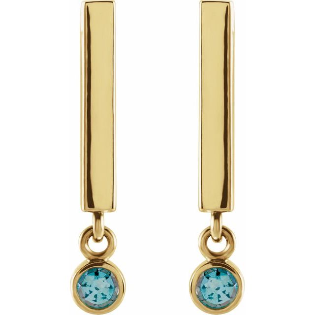 14K Yellow Gold Natural Aquamarine Bar Earrings