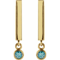 14K Yellow Gold Natural Aquamarine Bar Earrings