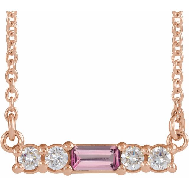 14K Rose Pink Tourmaline & 1/5 CTW Diamond 16" Necklace 1