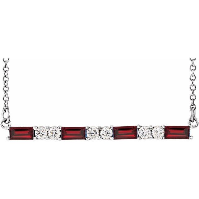 14K White Garnet & 1/5 CTW Diamond Bar 16-18" Necklace 1