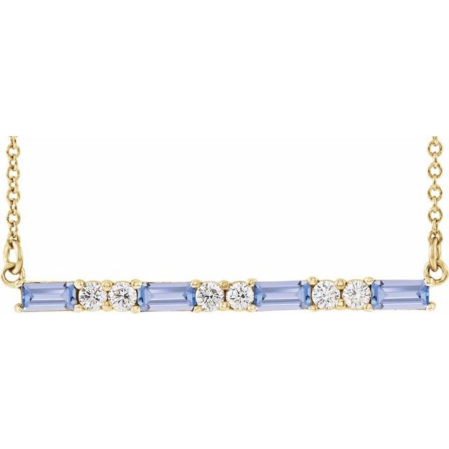 14K Yellow Tanzanite & 1/5 CTW Diamond Bar 16-18" Necklace 1