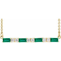 14K Yellow Emerald & 1/5 CTW Diamond Bar 16-18" Necklace 1