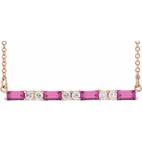 14K Rose Pink Tourmaline & 1/5 CTW Diamond Bar 16-18" Necklace 1