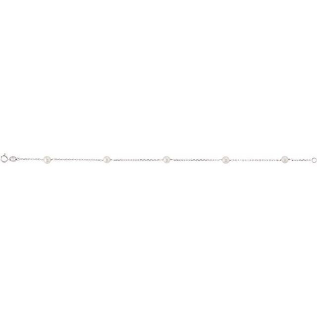 14K White Freshwater Cultured Pearl Station 7" Bracelet 2