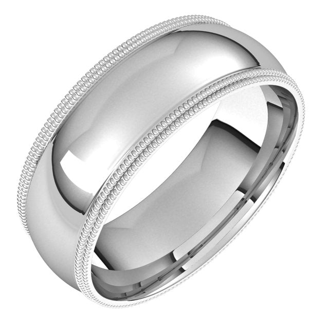 14K White Gold 7 mm Double Milgrain Half Round Comfort Fit Wedding Band 1