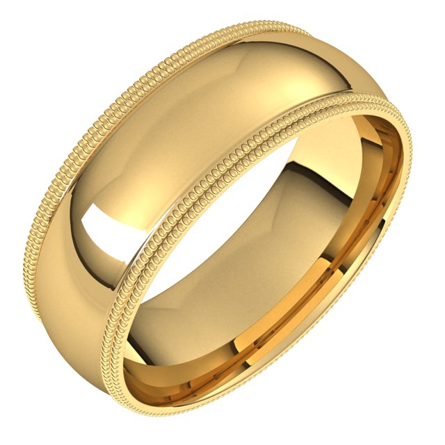 14K Yellow Gold 7 mm Double Milgrain Half Round Comfort Fit Wedding Band 1