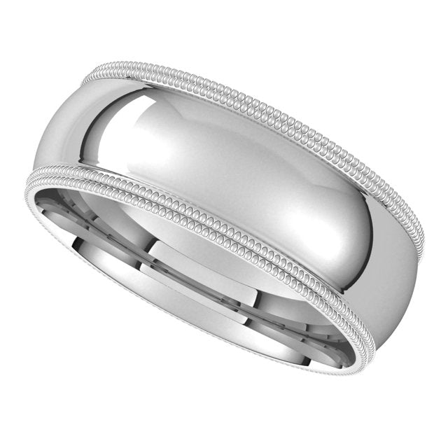 14K White Gold 7 mm Double Milgrain Half Round Comfort Fit Wedding Band 5