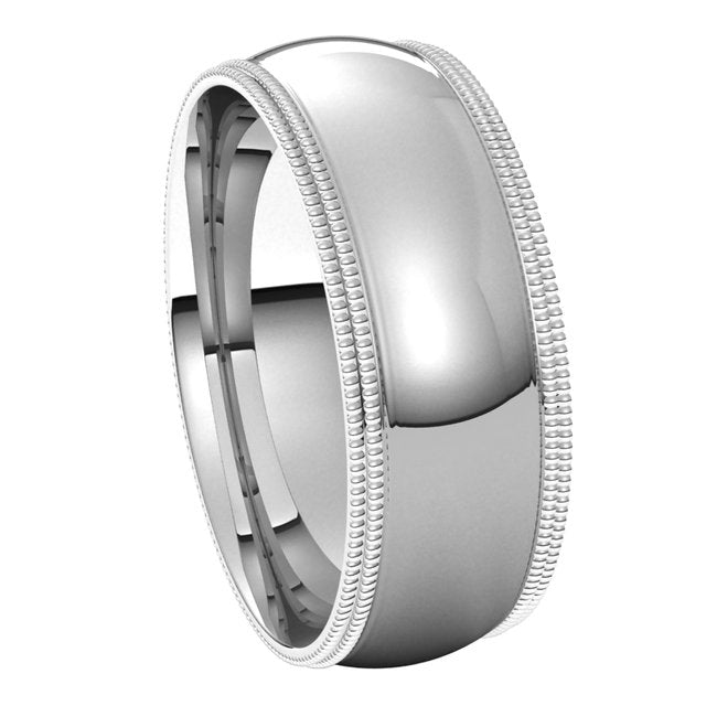 14K White Gold 7 mm Double Milgrain Half Round Comfort Fit Wedding Band 6