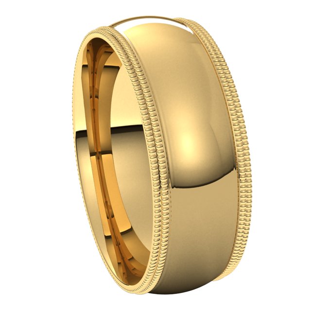 14K Yellow Gold 7 mm Double Milgrain Half Round Comfort Fit Wedding Band 6